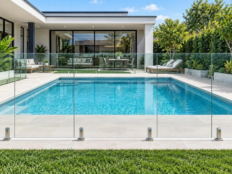 Tempered glass pool fence with spigots Tempered glass pool fence with spigots